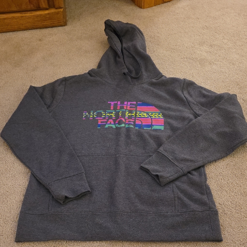 The North Face Charcoal Hoodie with Vibrant Logo
